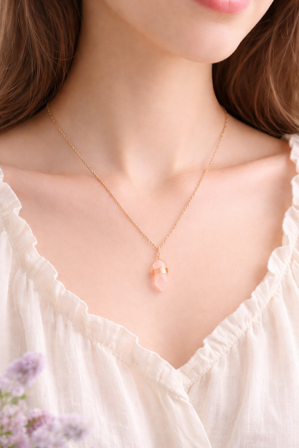 Pendentif en Quartz Rose - Le Murmure des Dryades